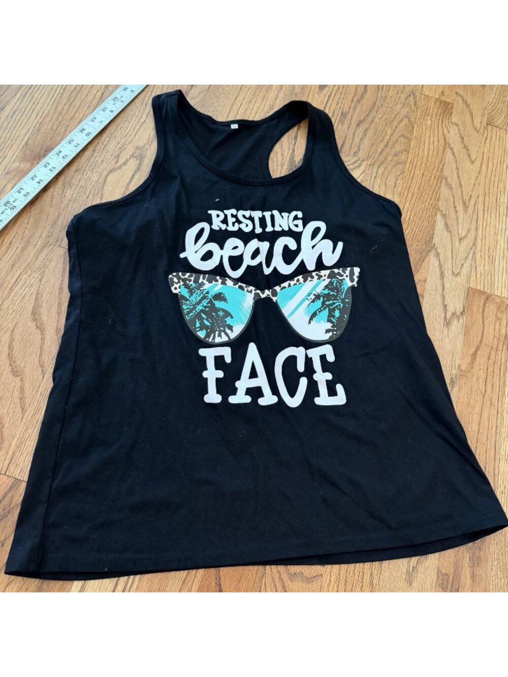 UNBRANDED RESTING BEACH FACE TANK SHIRT MEDIUM BLACK